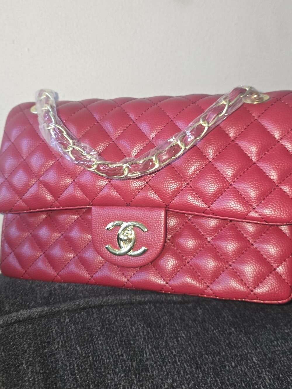 Red Chain Cavir Evening Crossbody Should Adjustable Braided Strap